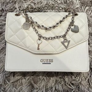 GUESS White Crossbody Purse with silver chain